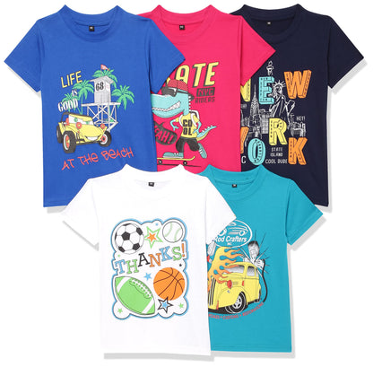 T2F Boys Cotton Regular Fit T-Shirt(Pack of 5)