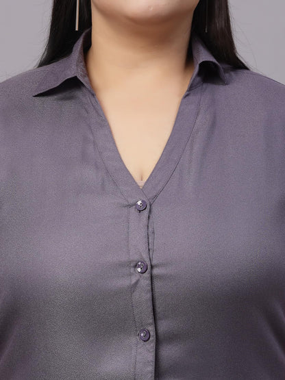 Style Quotient Women Grey Classic Smart V-Neck Shirt