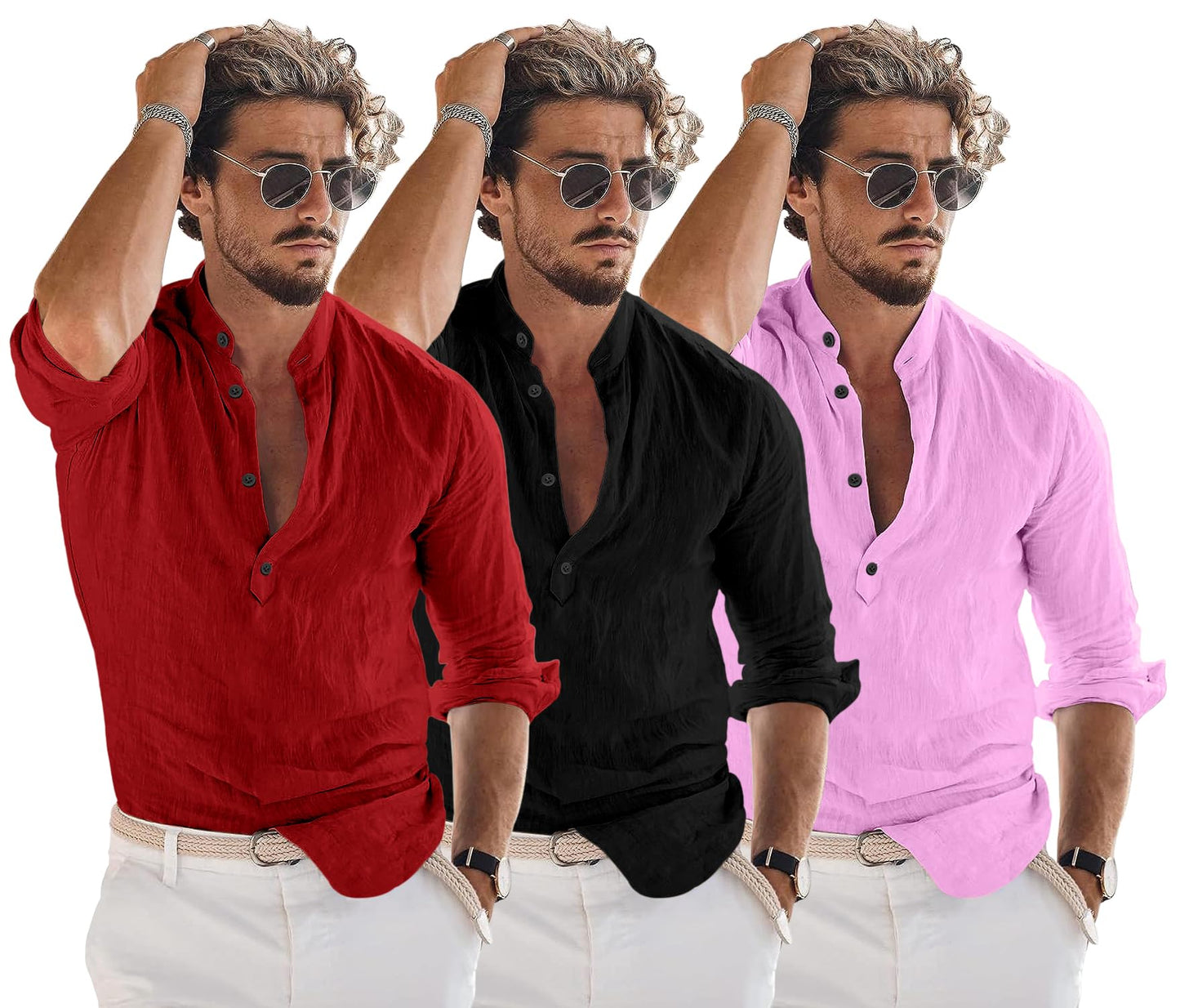 Zartha Combo Of Men Solid Cotton Blend Straight Kurta Shirt Pack Of 3