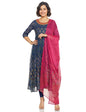 Aurelia WomenS Polyester Navy Ornamental Round Neck Flared Kurta Set_20Aud10308-501656_M