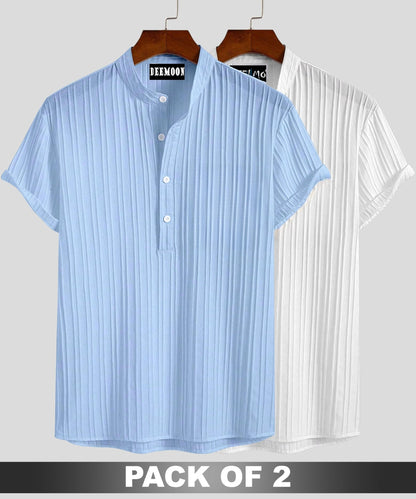 Deemoon Combo Of MenS Polyster Kurta With Mandarin Collar, Half Placket Buttons, Front Pocket | Half Sleeves | Soft & Breathabl