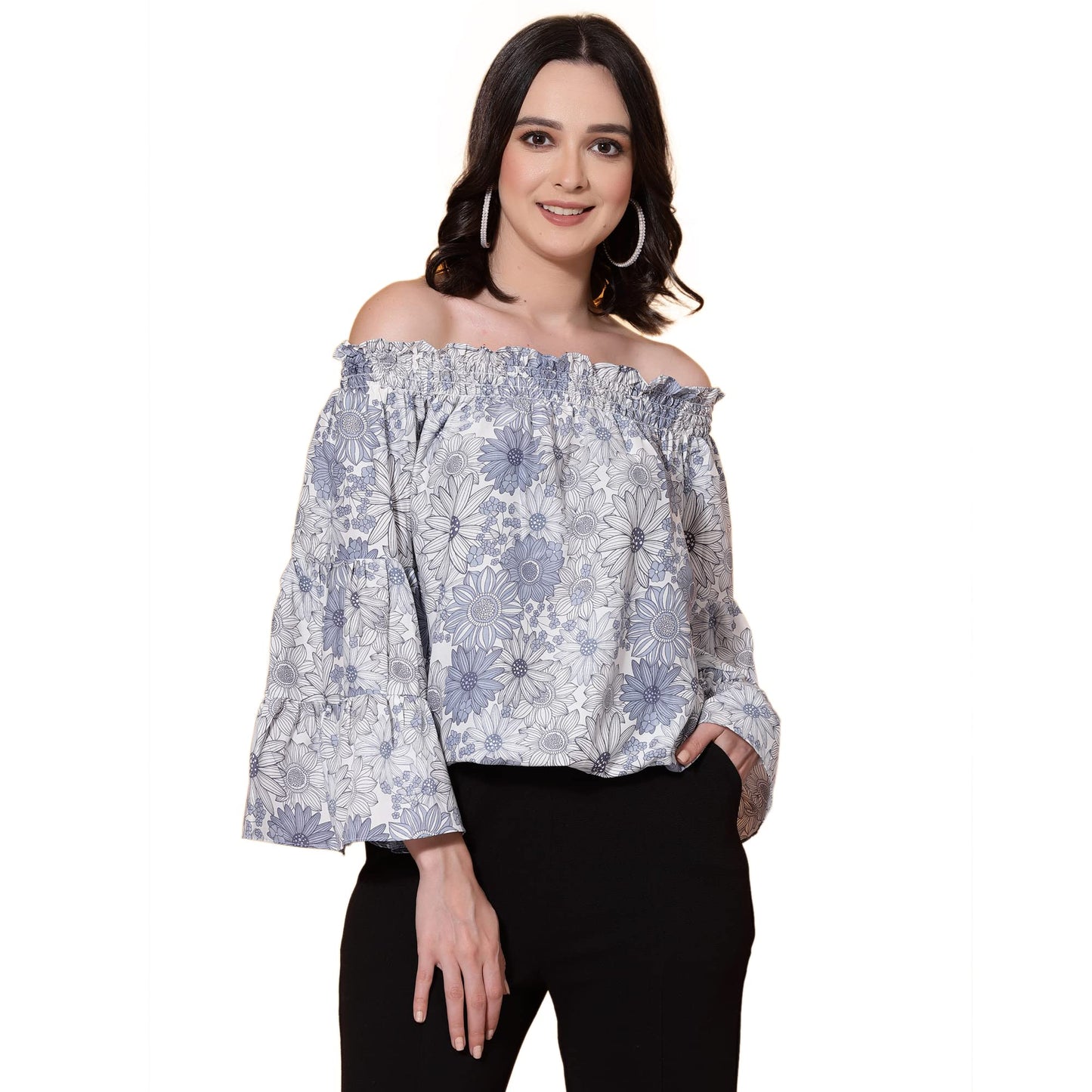 OOMPH! Off Shoulder Tops for Women, Blue - mt528