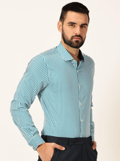 Thomas Scott 100% Cotton Strpes Slim Fit Formal Shirts for Mens Turquoise