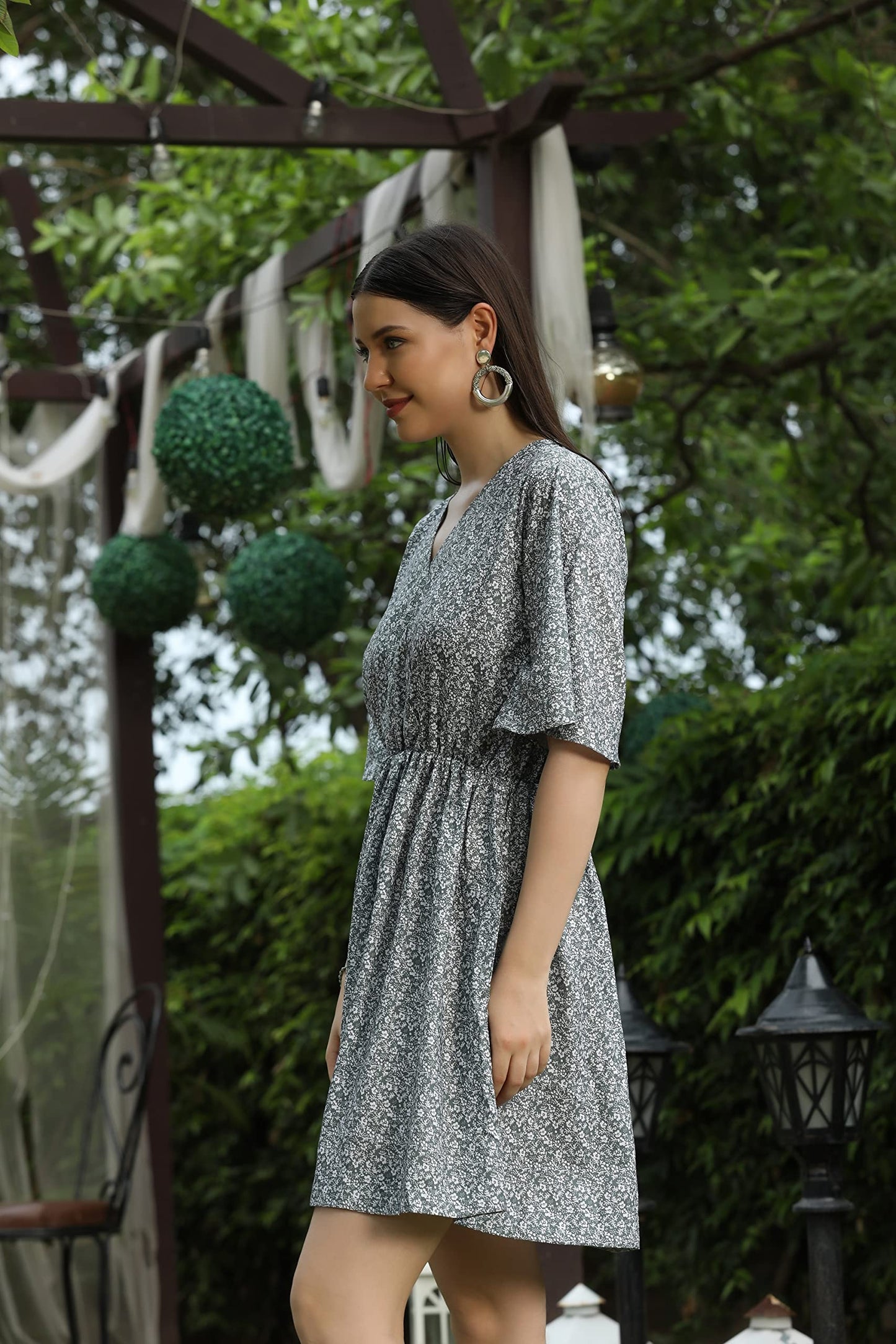 Om Sai Latest Creation WomenS Rayon Full Sleeve A-Line Knee-Length Western Dresses For Women Or Girls (X-Large, Green)