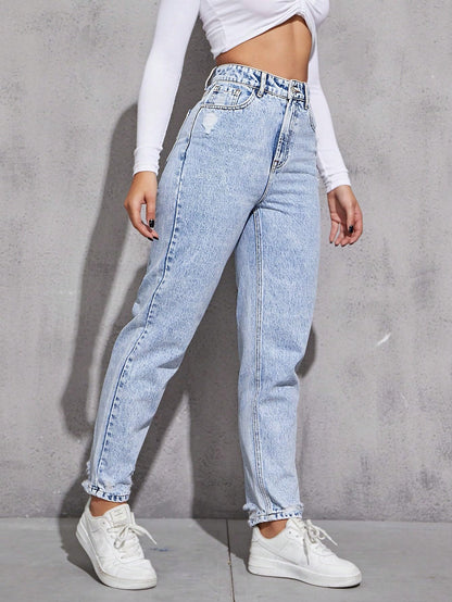 AVANOVA Light Blue Womens High Rise Cotton Ankle Length Jeans for Women Jeans II Denim Cotton Jeans Pant for Women II Cotton Pa