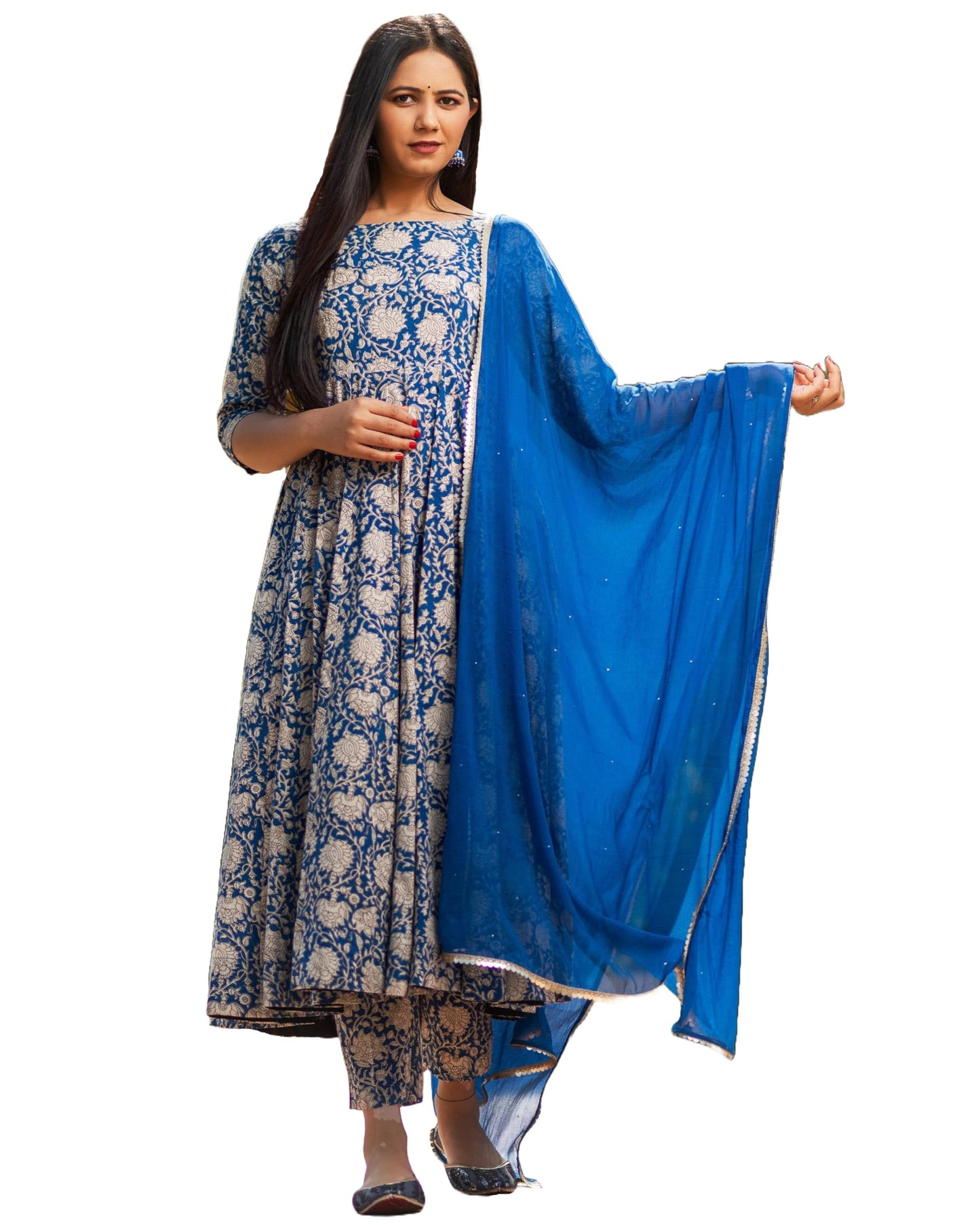 ANNI DESIGNER Women s Kurta Rayon Blend Pants with Dupatta, Blue, Medium