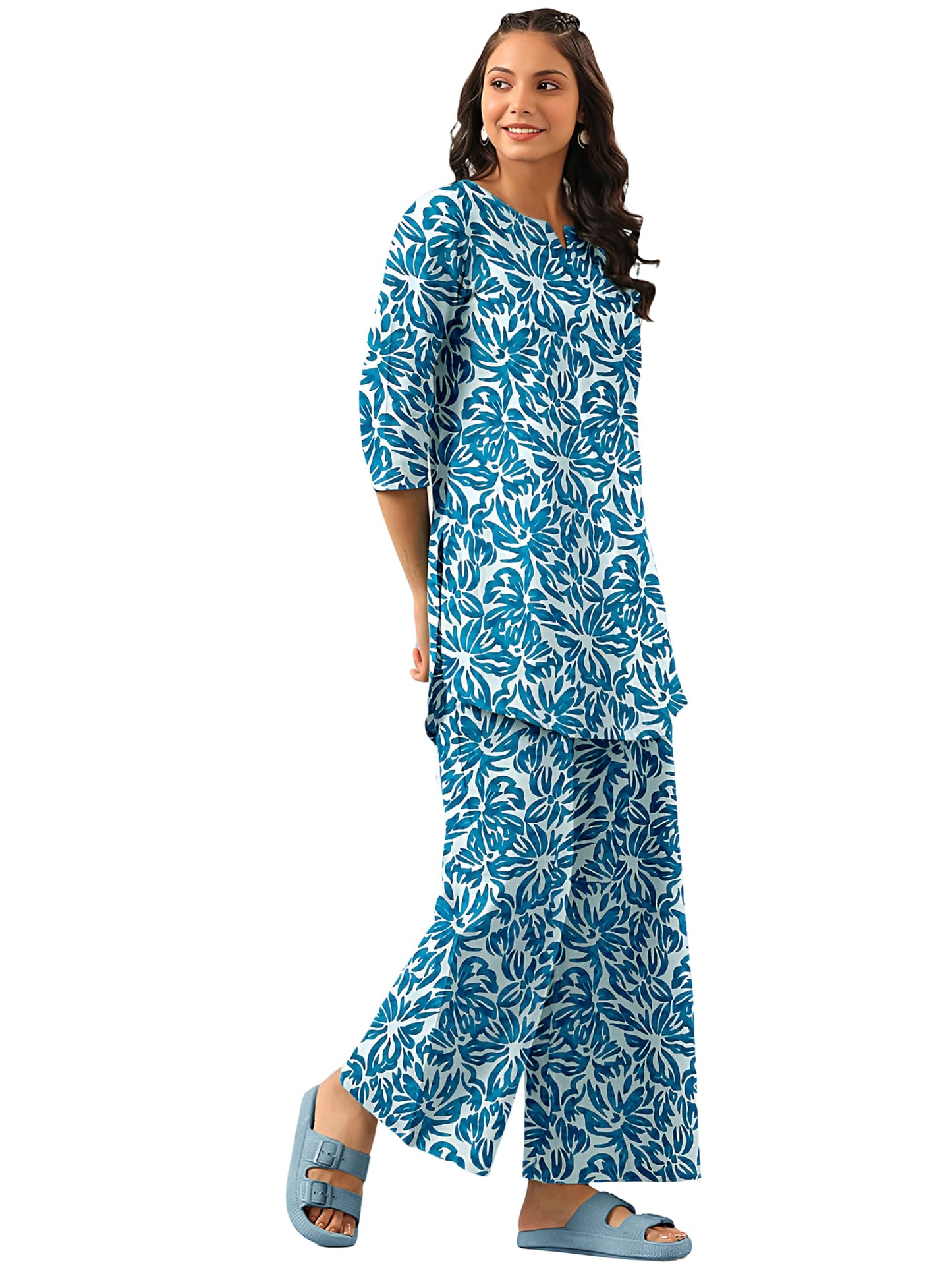 Tee Projekt Cotton Ethnic Wear Co Ord Set For Women | Co Ord Set For Women Stylish Blue