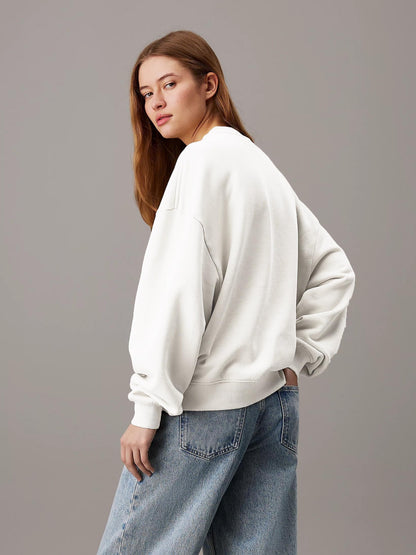 Kotty WomenS Fleece Sweatshirt Solid Pattern With Classic Round Neck(White,Xl)