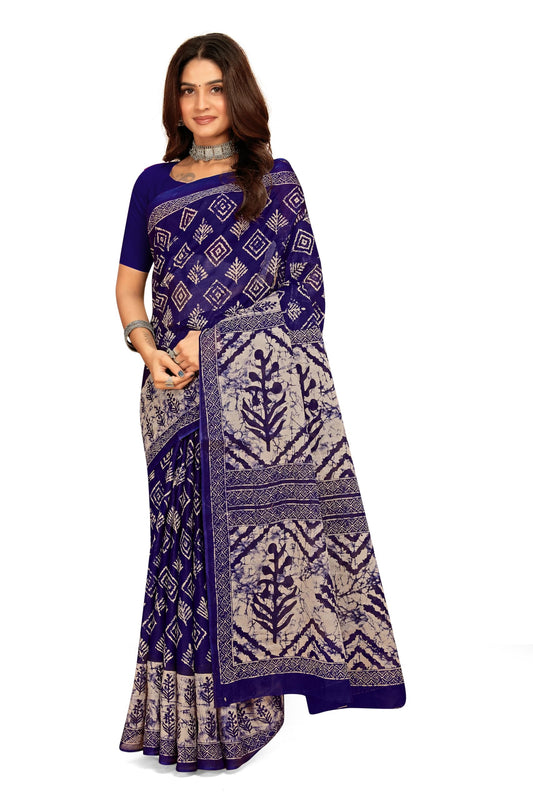 Tamaira Fashion WomenS Batik Printed Pure Cotton Mulmul Saree Without Blouse Piece(2480_Grey&Blue)