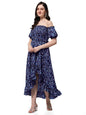 Oomph! Flared Dress For Women Stylish | Long One Piece For Women | Off Shoulder Puff Sleeve Long Dress | Floral Print Maxi One P