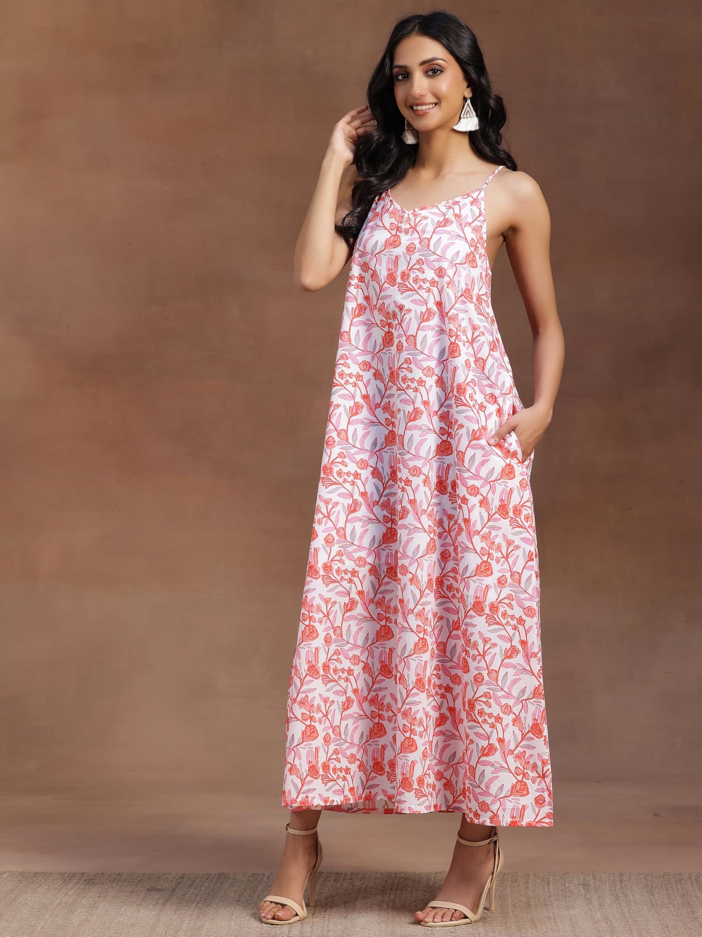 Libas WomenS Cotton A-Line Maxi Dress (26911_White