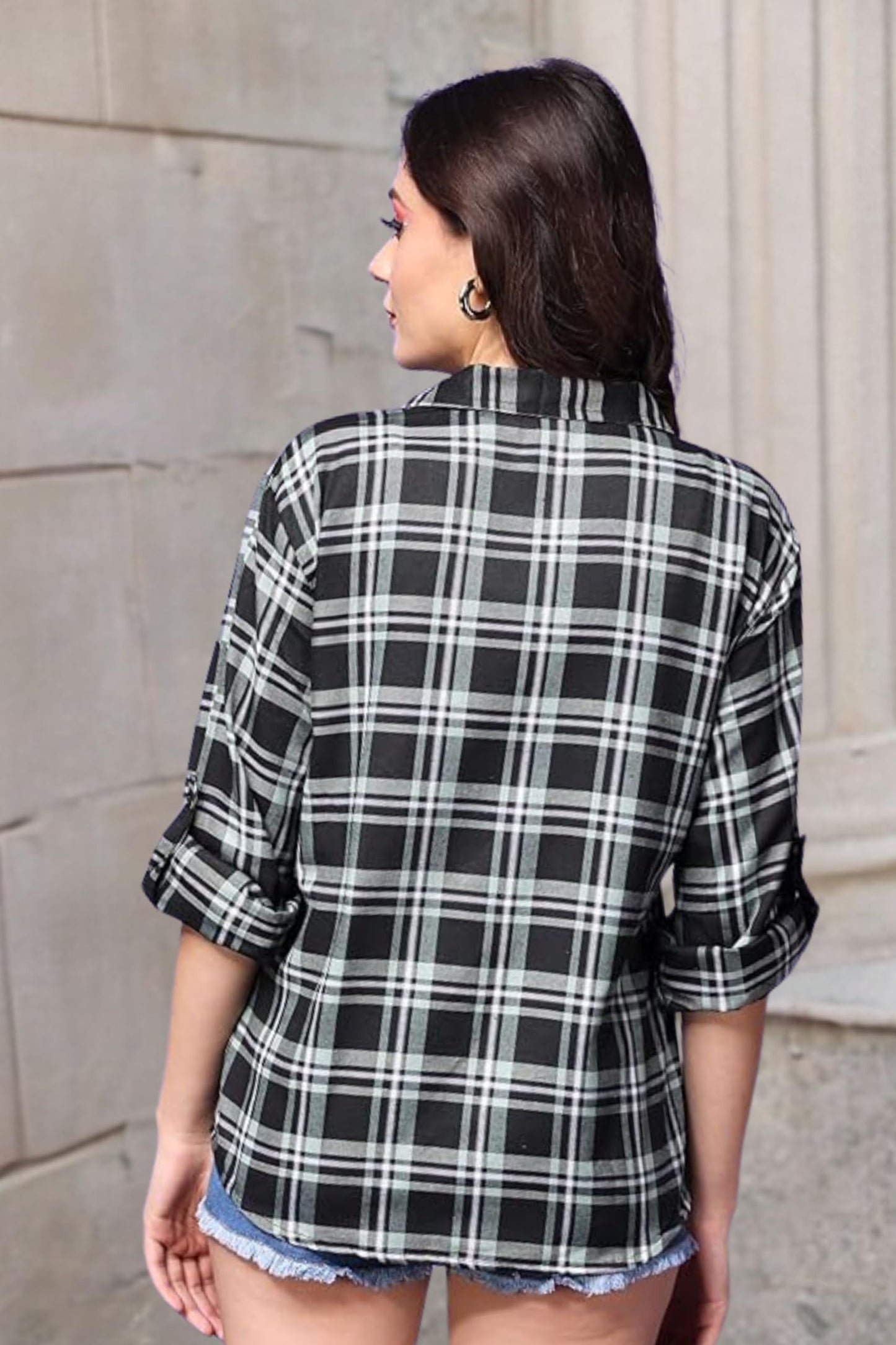 POPWINGS Casual Checks Print Shirt for Women | Cotton Full-Sleeves Women Shirt | Summer Shirt for Women | Stylish Shirt for Wome