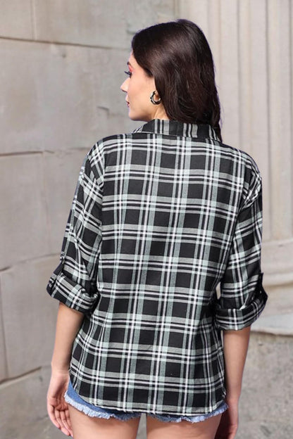 POPWINGS Casual Checks Print Shirt for Women | Cotton Full-Sleeves Women Shirt | Summer Shirt for Women | Stylish Shirt for Wome