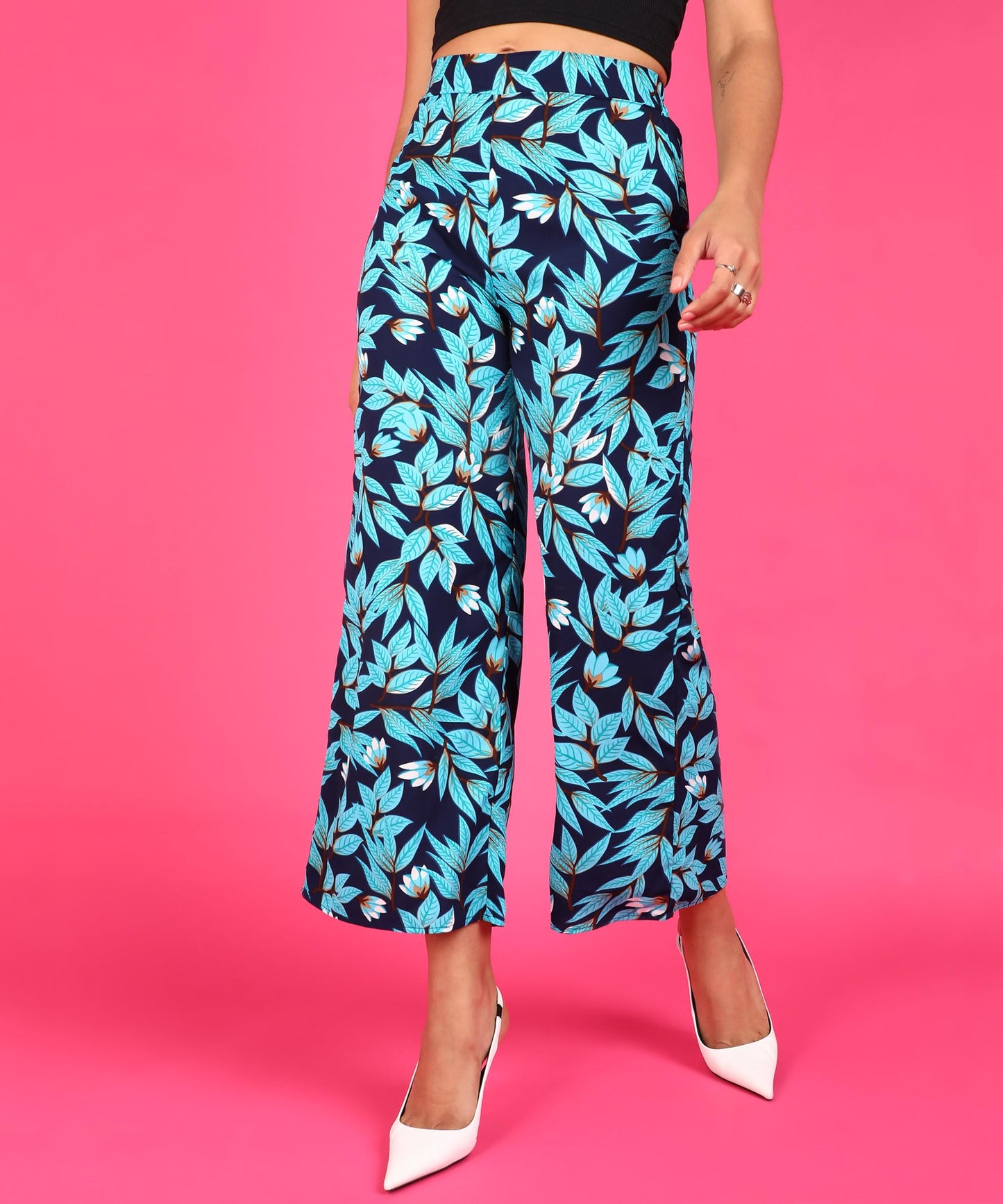 POPWINGS Casual Floral Printed Wide-Leg Trousers for Women || Latest Stylish Western Summer Wear Women Trousers || Ankle-Length