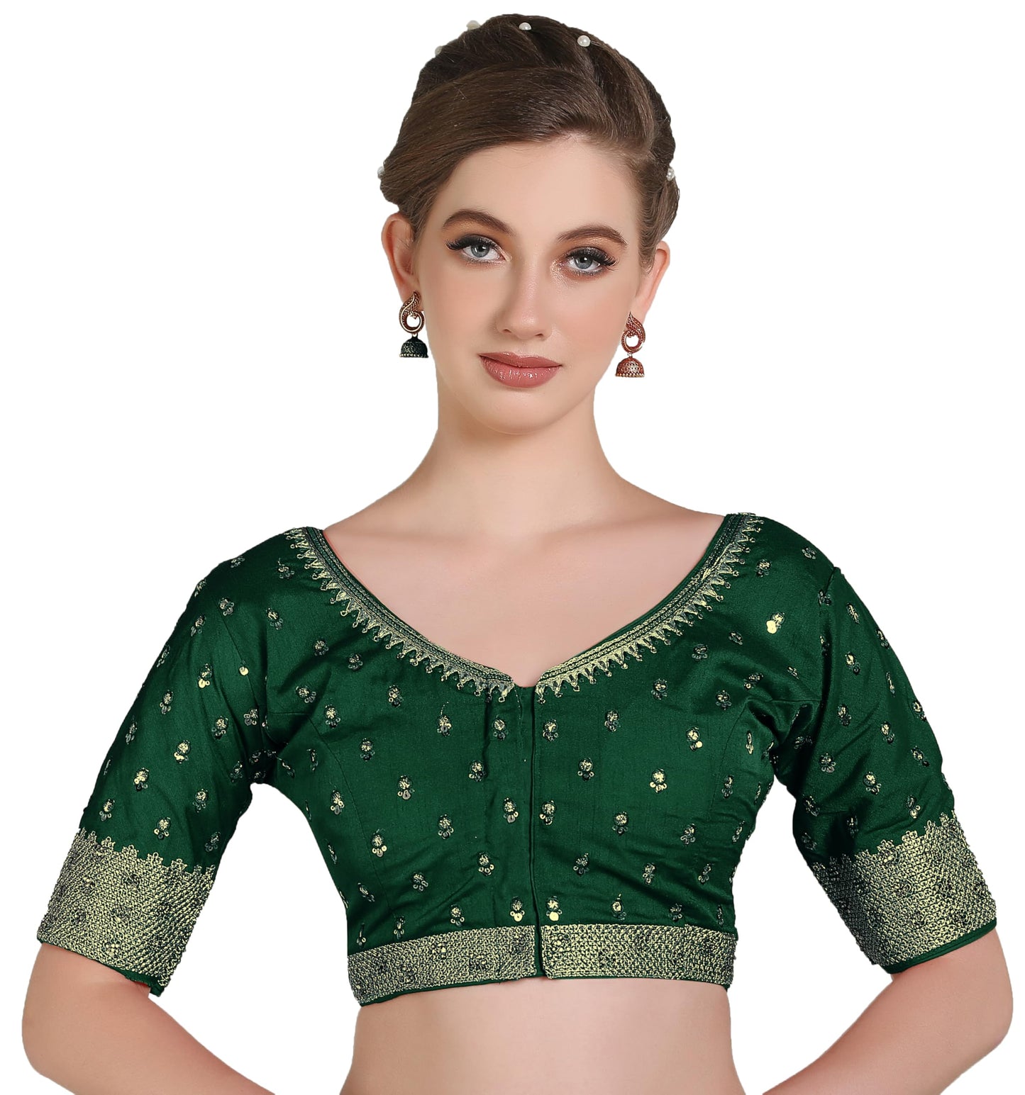 Pujia Mills Women Indian Ethnic Wear Designer Golden Codding With Zari Embroidered Diamond Work Round Neck Half Sleeve Readymade