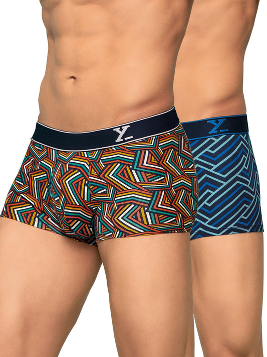XYXX Mens Cotton Striped (Pack of 2) CR16_Trunk_01_2_3_Yellow Blue Stripes