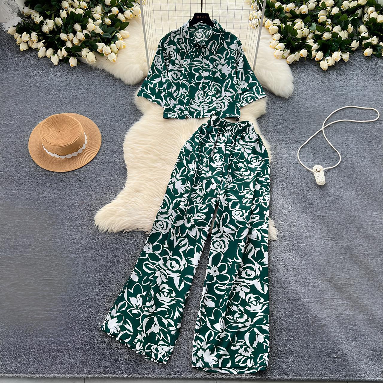 Gufrina Women For Co Ord Set|| Oversize Shirt|Shirt Collar Top| Flora Co-Ord Set For Women Print|Button-Down Casual Wear For Wom