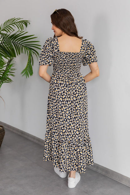 Sheetal Associates WomenS Casual Flower Print Puff Sleeves Maxi Dress - Pack Of 1 Black