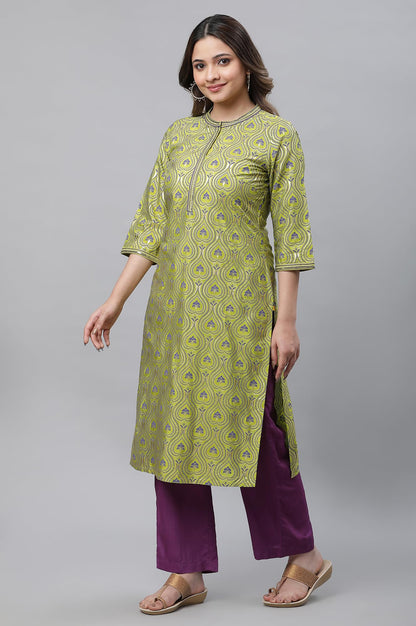 Aurelia WomenS Green Embroidered Festive Kurta In Floral Print