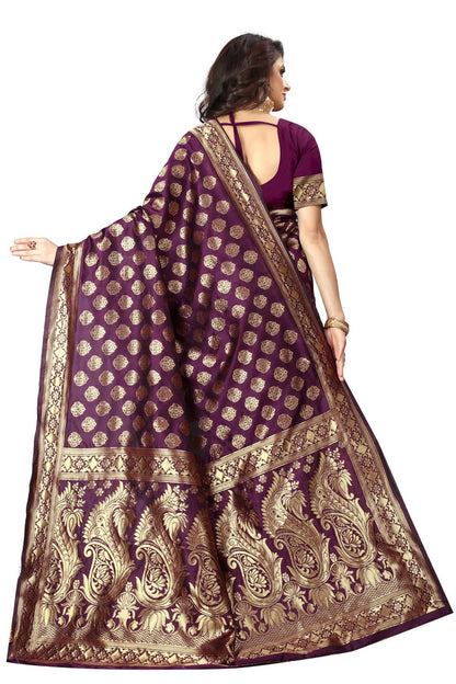 Shasmi Sarees Womens Art Silk Wine Kanchipuram Saree (SAN PARI 72 WINE)
