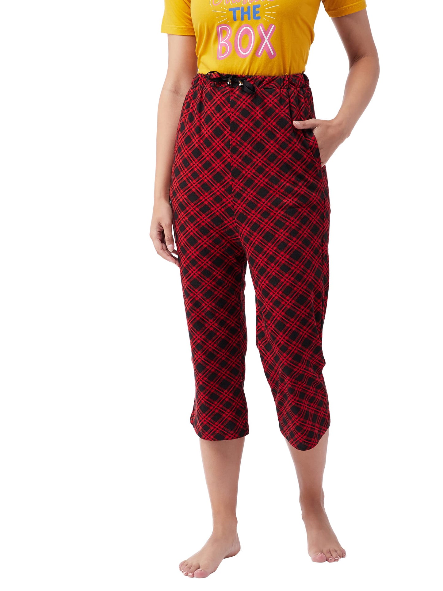 Miss Chase WomenS Red Regular Length Checkered Capri (Mcss20Nw04-11-64-05,Red,L)
