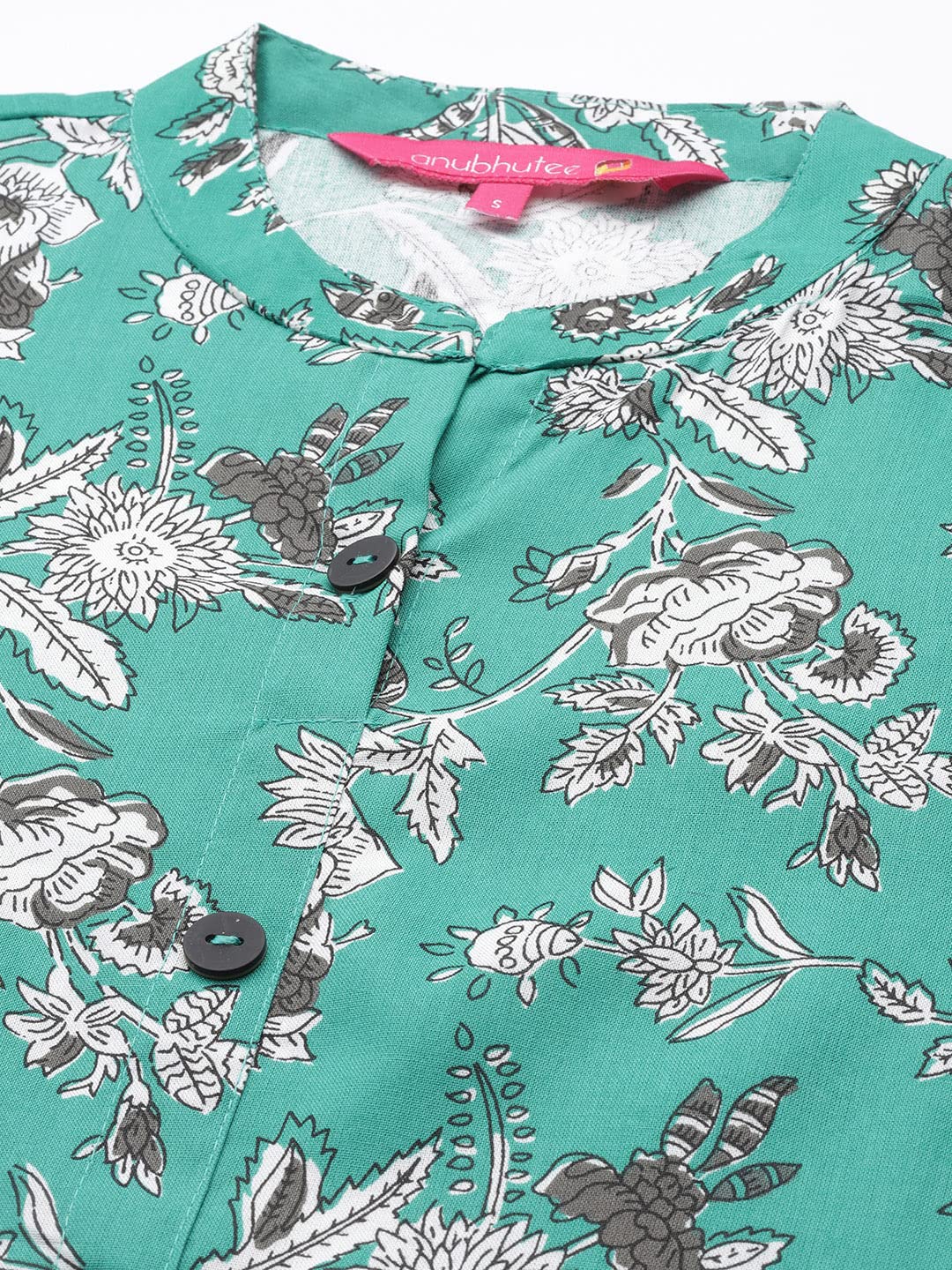 anubhutee Women's Cotton Sea Green Floral Printed Straight Kurta