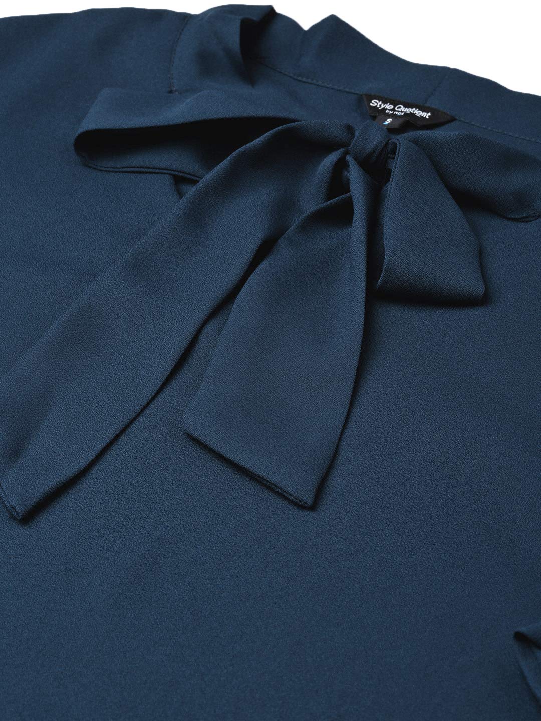 Style Quotient Women Solid Navy Polymoss Regular Smart Casual Top