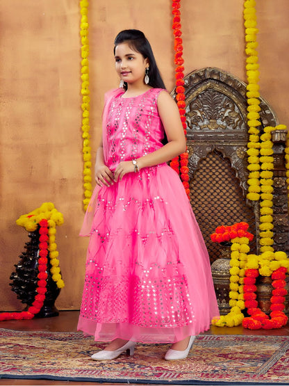 Aarika Girls Ethnic Wear Gajri Colour Sequin Embroidery Net Lehenga Choli Set (4-10 Years)