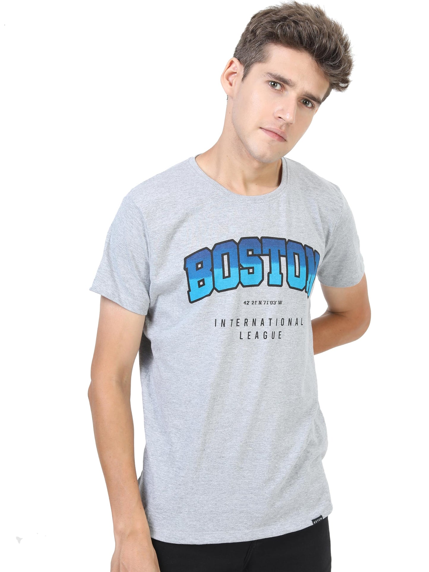 Ketch Mens Half Sleeve Slim Fit T-Shirt Grey Melange