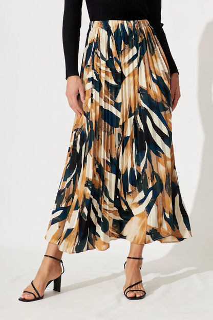 Kzully | Printed Pleated Long Skirt Versatile Elegance For Every Occasion Yellow