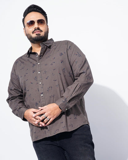The Indian Garage Co Men Olive Floral Plus Size Cotton Casual Shirt
