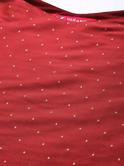 Varanga Women Burgundy Strap Kurta With Tonal Bottom And Tonal Dupatta