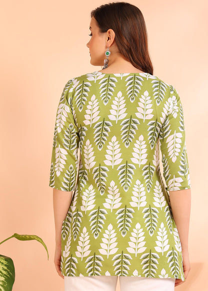 Dsk Studio Poly Rayon Short Kurti For Women & Girls Green