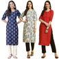 Pinkmint WomenS Crepe Printed Kurta Pant Straight Kurta Set For Women(Pack Of 3)