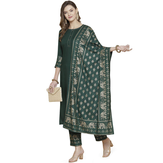 GoSriKi Women's Rayon Regular Kurta and Palazzos & Dupatta