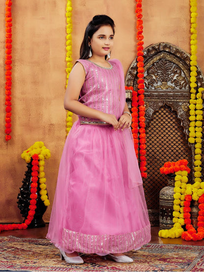 Aarika Girls Ethnic Wear Pink Colour Sequin Embroidery Net Lehenga Choli Set (10-15 Years)
