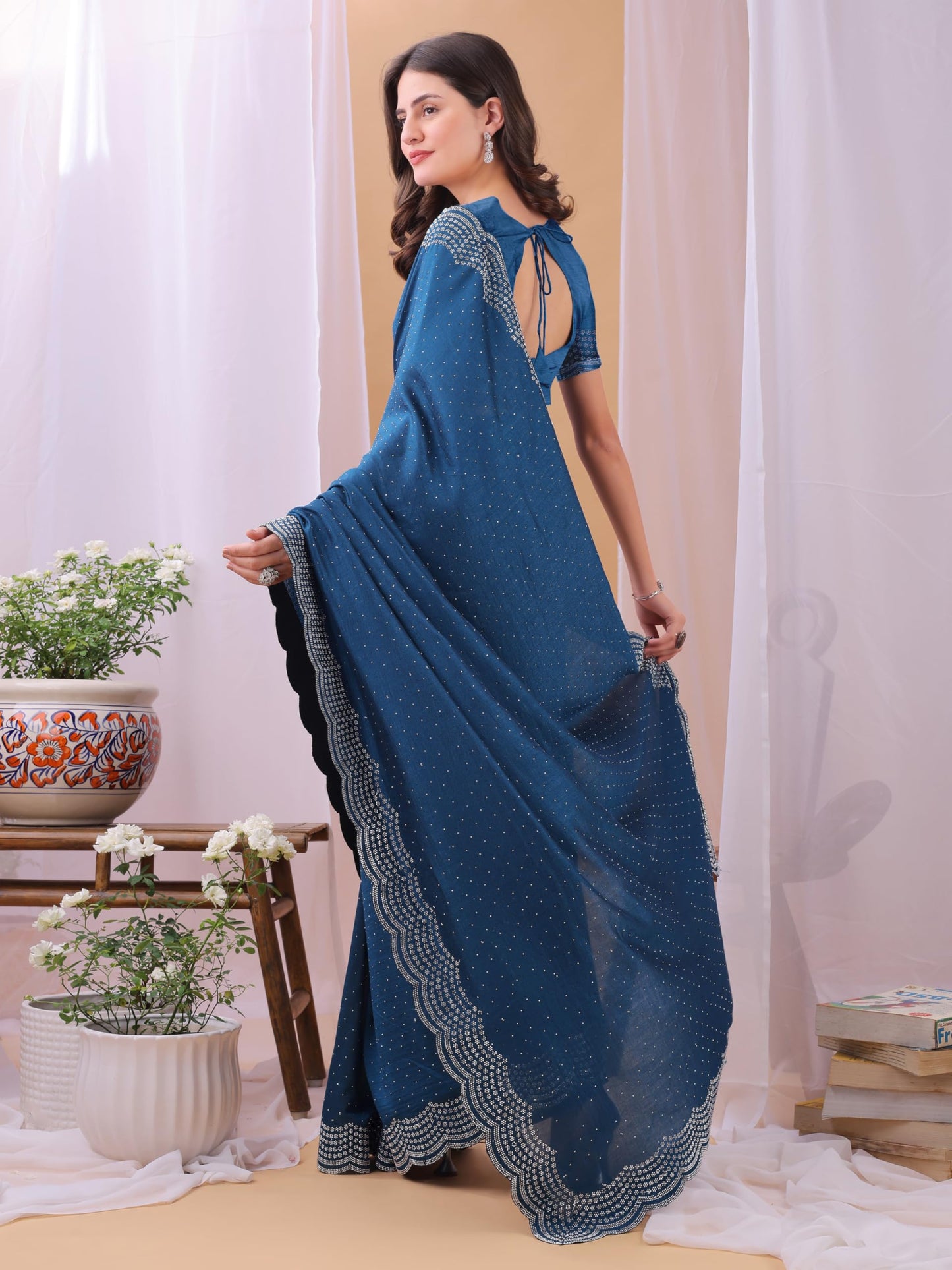 Dhyey Fashion WomenS Chiffon Saree With Unstitched Blouse Piece With Stone Work And Sparkle | Sari For Women Chiffon Saree | Sp