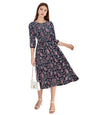 Toochki WomenS Navy Blue Rayon Paisley Print Fit & Flared Western Dress | Dress For Women | A Line Dress | Winter Dress | Weste