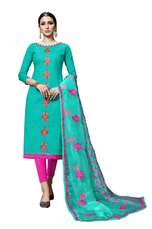 Gosriki WomenS Dress Material (Sultana 7308_Cyan_Free Size)