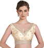 Pujia Mills WomenS Indian Ethnic Wear Designer Golden Zari Embroidery With Sequence Work V Neck Sleeveless Readymadeback Side W