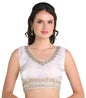 Pujia Mills Womens Sequin Embroidered V Neck Sleeveless Readymade Saree Blouse Indian Ethnic Designer Stitched Readymade Saree