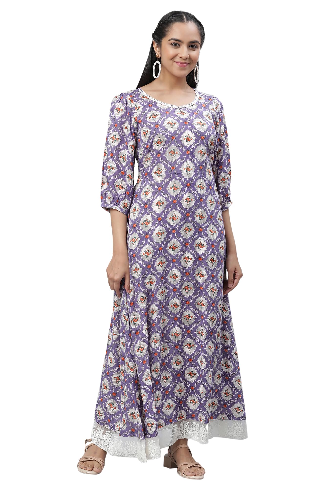 Aurelia Women's Dusk Floral Printed Viscose Dress_23AUA14496-507262_M Purple_M