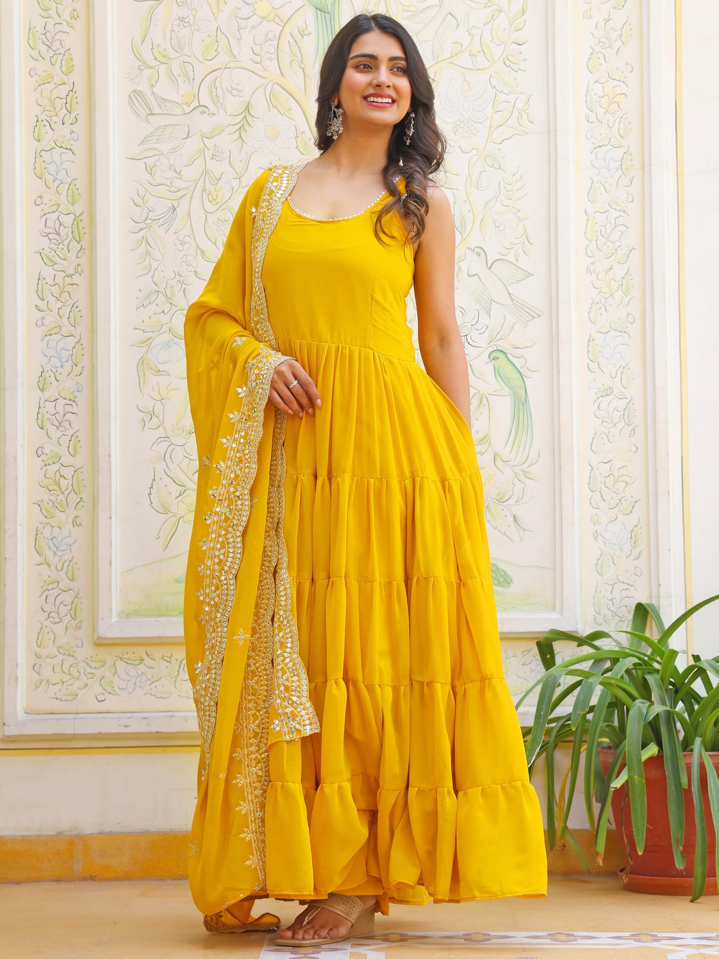 Fashion Basket Georgette Anarkali Dress For Women Yellow