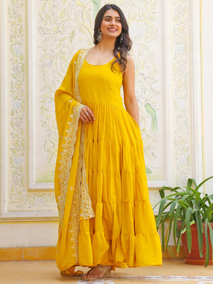 Fashion Basket Georgette Anarkali Dress For Women Yellow
