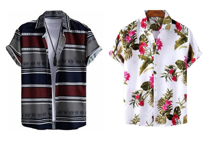 Rebelify Half Sleeve Printed Shirts For Men Regular Fit Printed Spread Collar Casual Shirt Lycra Fabric With Combo Shirt (Pack O
