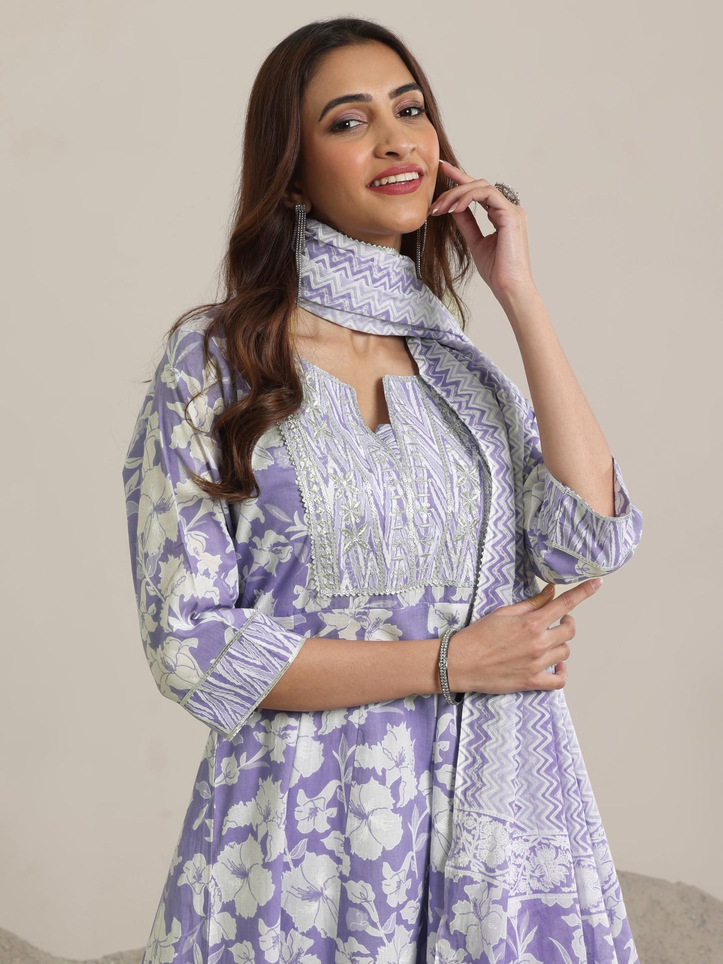 Libas Lavender Pure Cotton Printed Kurta Sets For Women