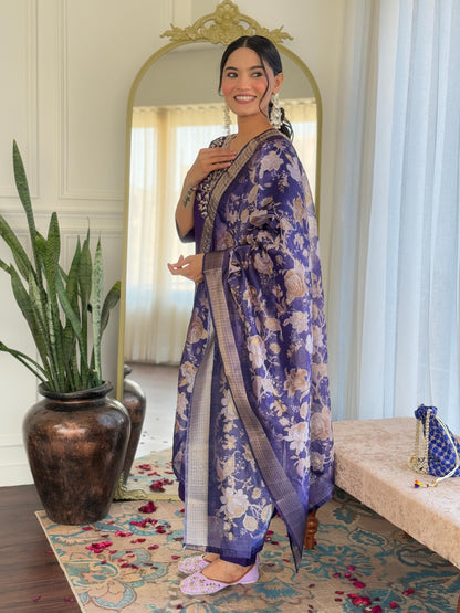Naixa WomenS Violate Chanderi Embroidered Straight Kurta With Chanderi Pant And Jacquard Printed Dupatta Sets (Nx-Or-K96-Violet