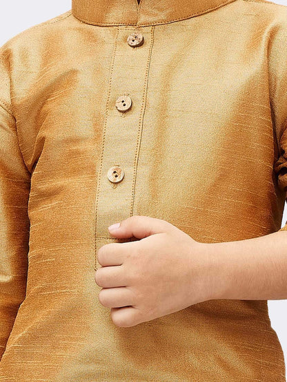 Jbn Creation Boys Silk Blend Rose Gold Kurta Pyjama Set - Ethnic Elegance For Festivals | Comfortable Traditional Comfortable Fu