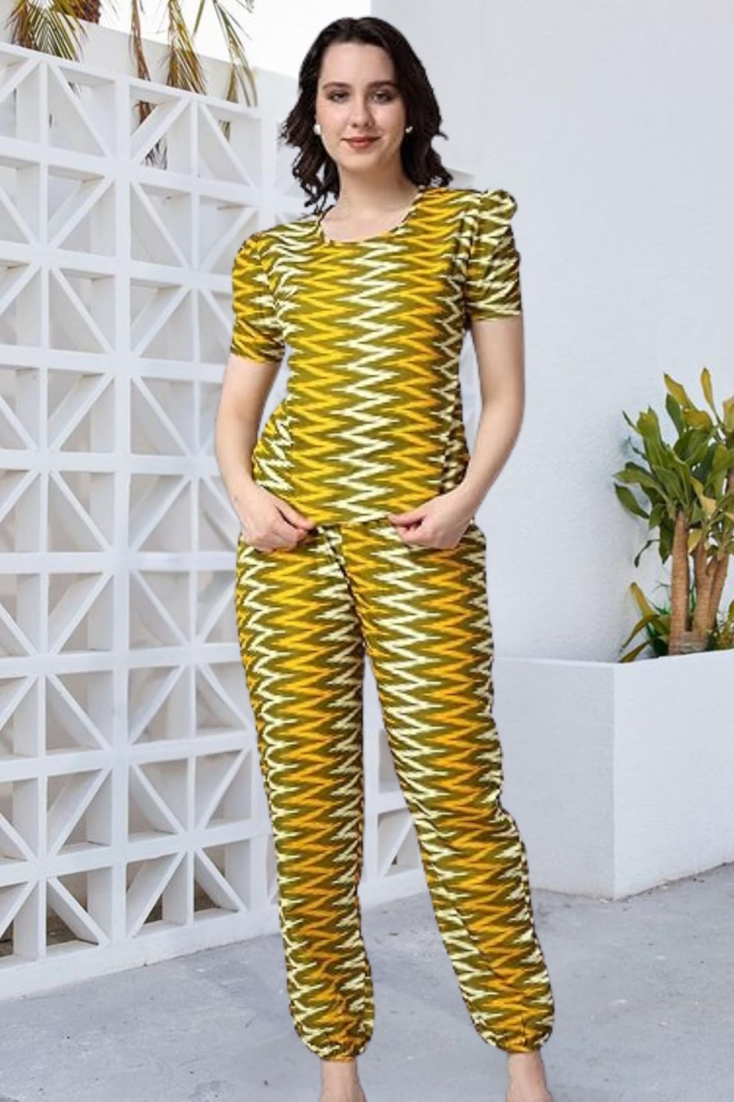 POPWINGS Casual Printed Top and Joggers Co-Ord Set for Women || Stylish Summer Co-Ords Set for Women || Round-Neck Top and Jogge