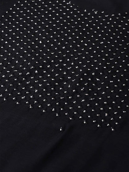 ishin Women's Viscose Rayon Black Embroidered A-Line Kurta